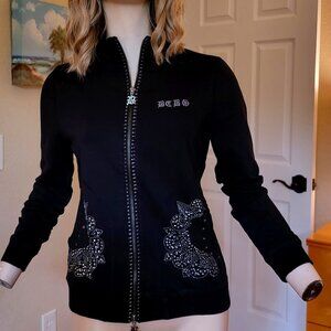 BCBG Black Casual Lounge Sweats Jacket + Pants Size M Medium EXC